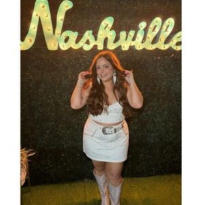 Show Me Your Mumu Shania Top in Rhinestone White Denim